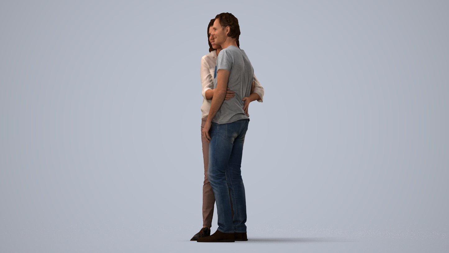 realistic 3D human woman casual couple, archviz people FBX OBJ for Blender, three-quarter view render