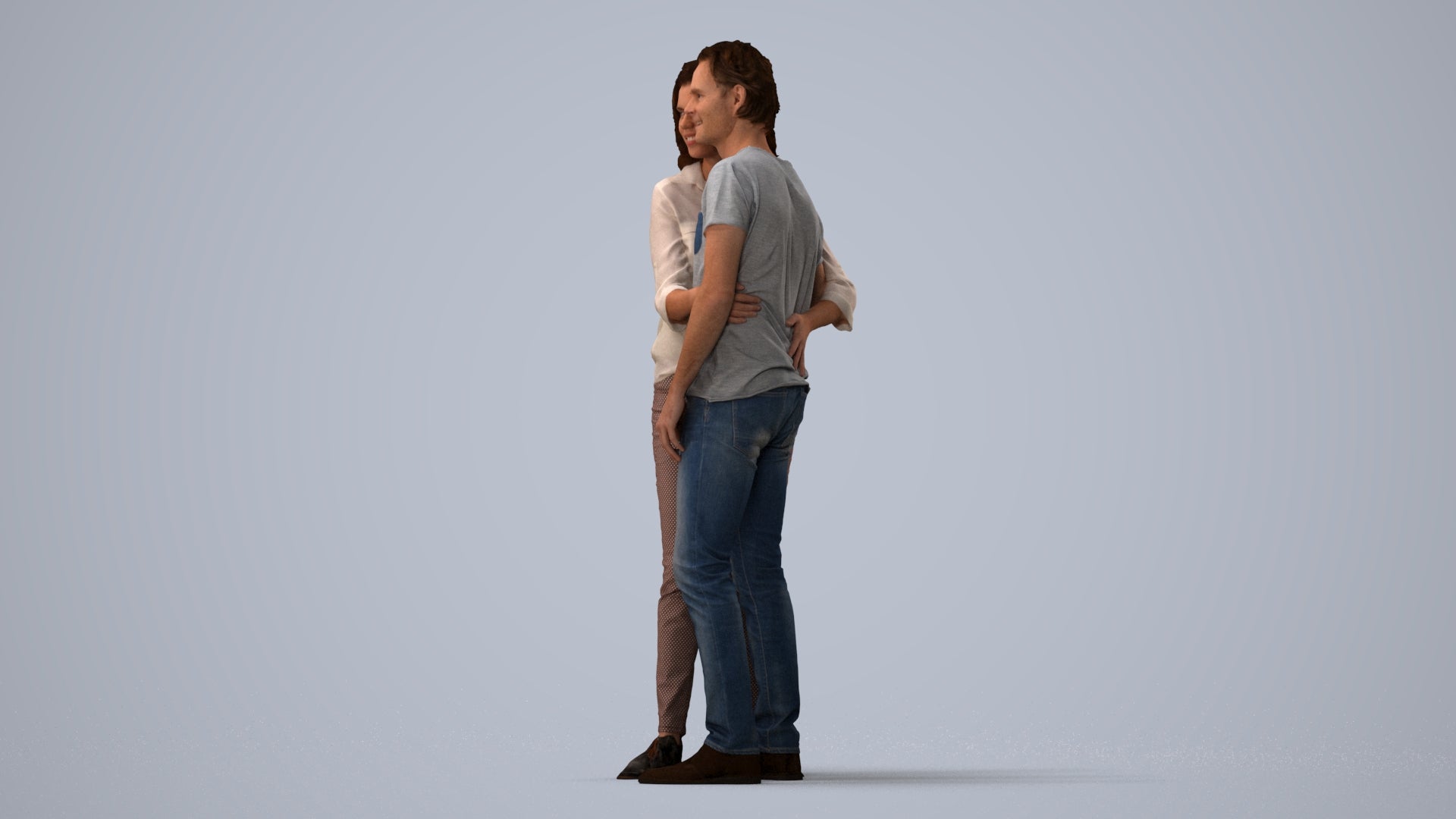 realistic 3D human woman casual couple, archviz people FBX OBJ for Blender, three-quarter view render