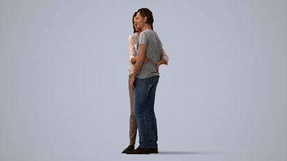 realistic 3D human woman casual couple, archviz people FBX OBJ for Blender, three-quarter view render