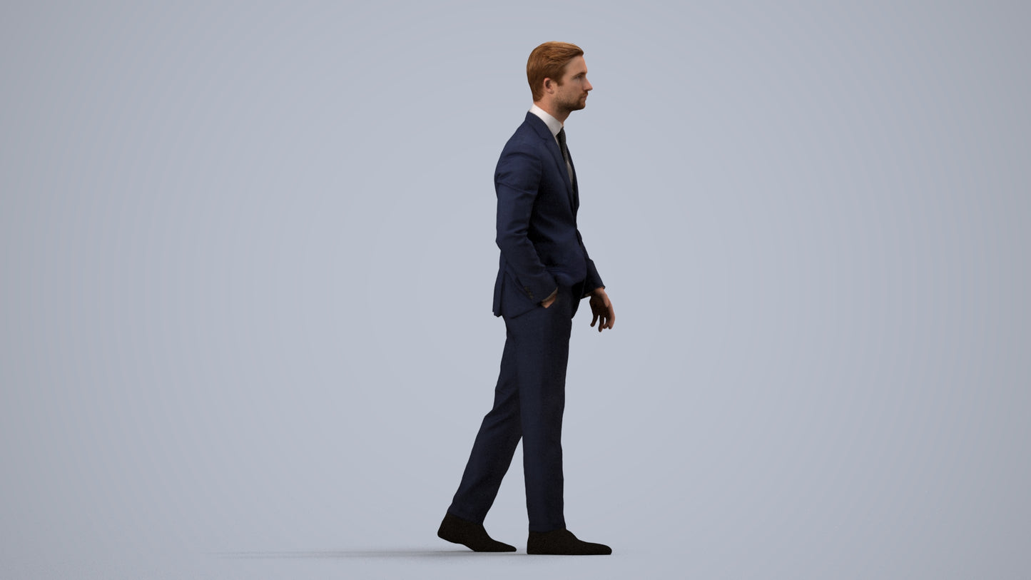 scanned 3D man business, photogrammetry people for Enscape and V-Ray, side view render