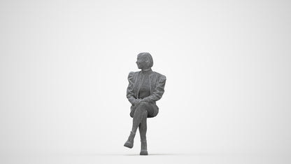 3D people model woman casual sitting, scanned human for 3ds Max rendering, wireframe back view
