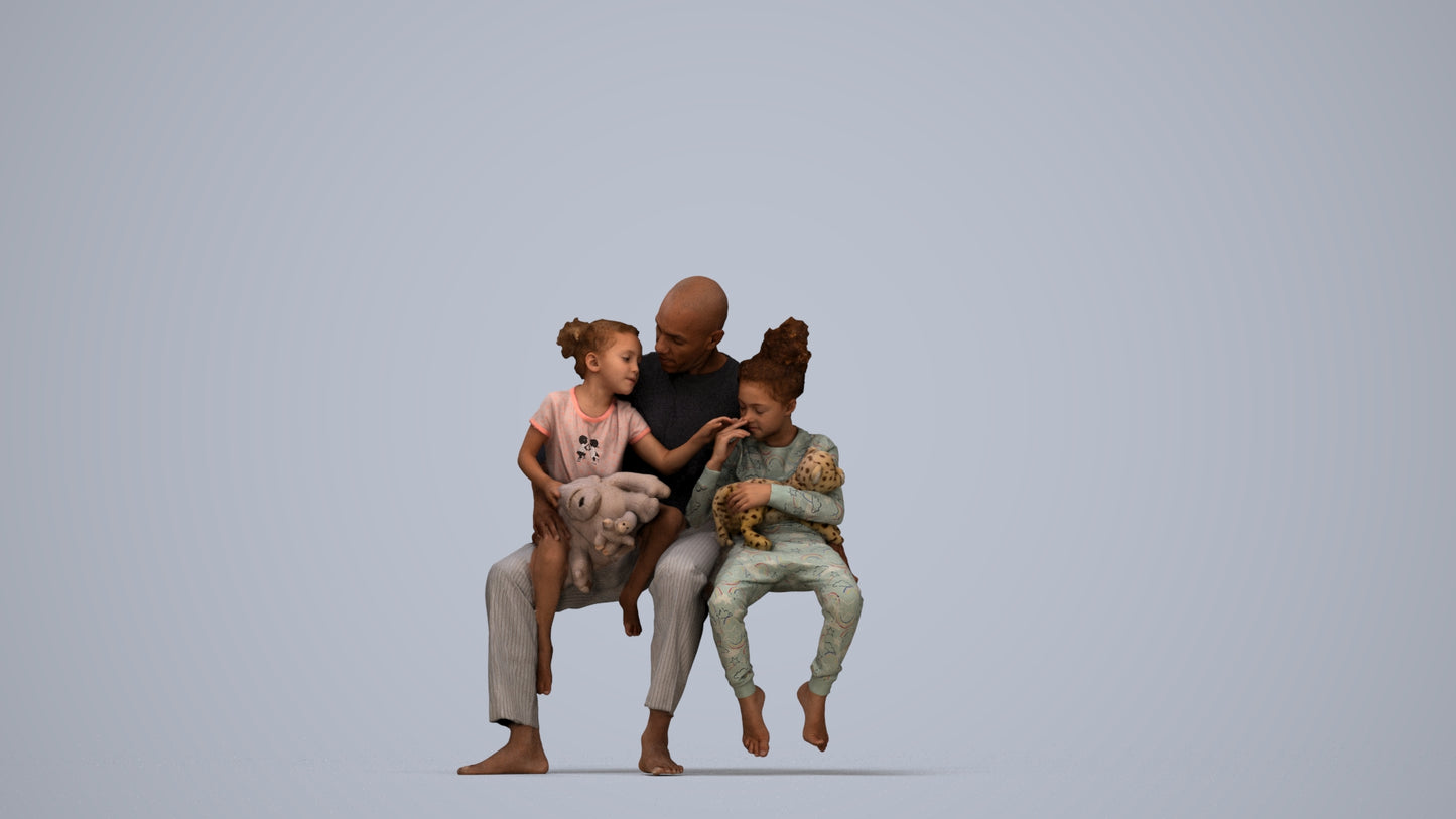 realistic 3D human girl casual kids, archviz people FBX OBJ for Blender, top-down view render