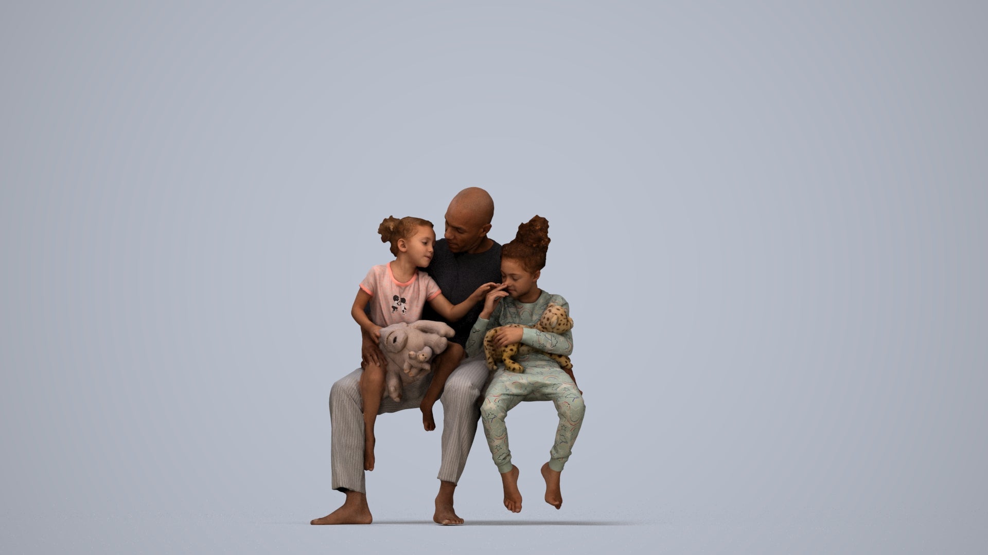 realistic 3D human girl casual kids, archviz people FBX OBJ for Blender, top-down view render
