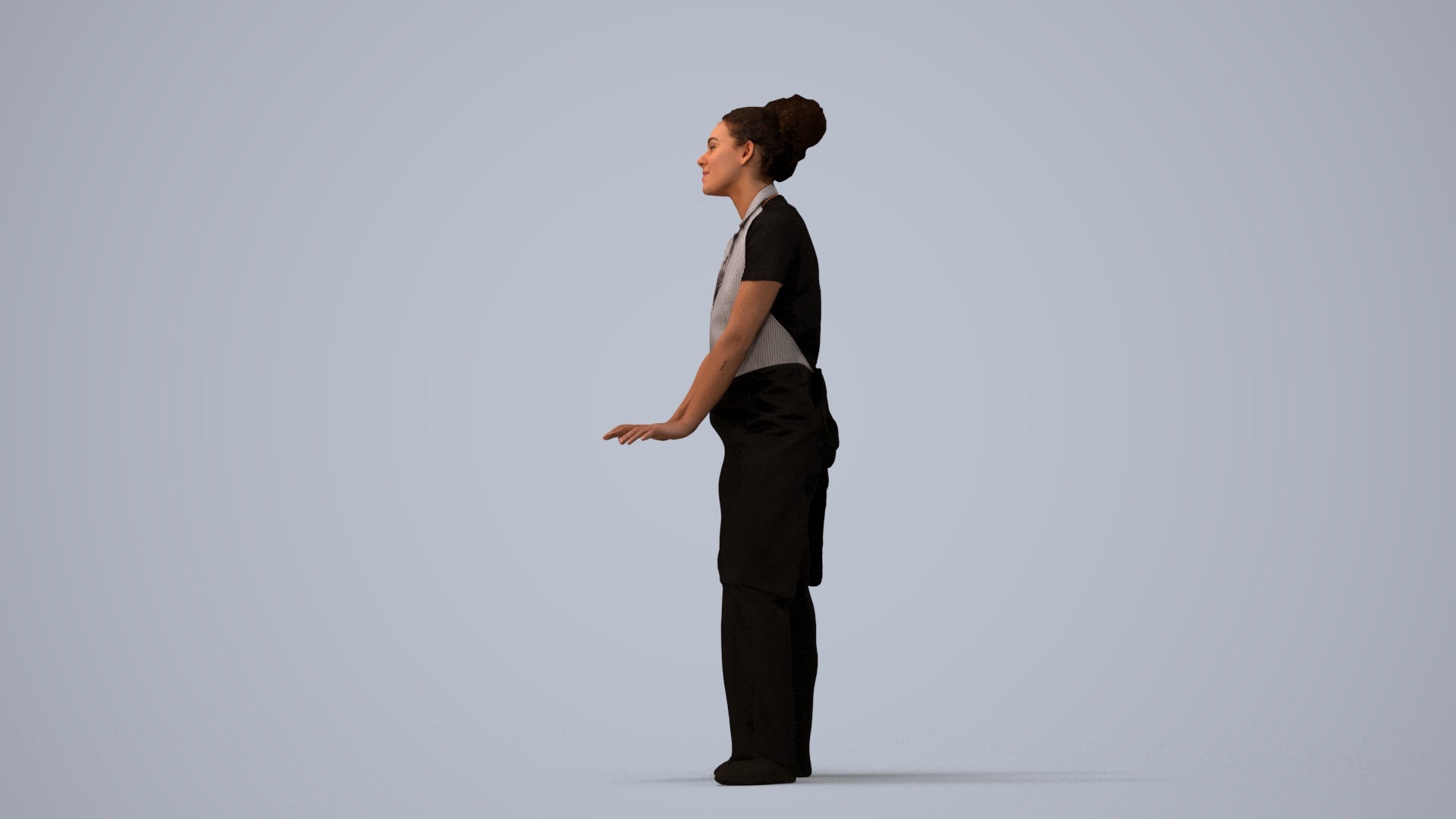 scanned 3D woman hospitality, photogrammetry people for Enscape and V-Ray, three-quarter view render