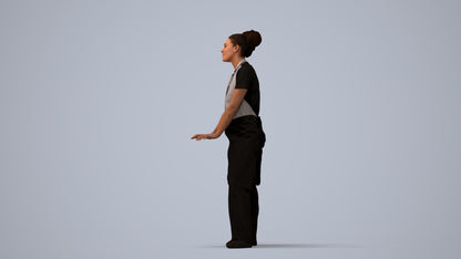 scanned 3D woman hospitality, photogrammetry people for Enscape and V-Ray, three-quarter view render