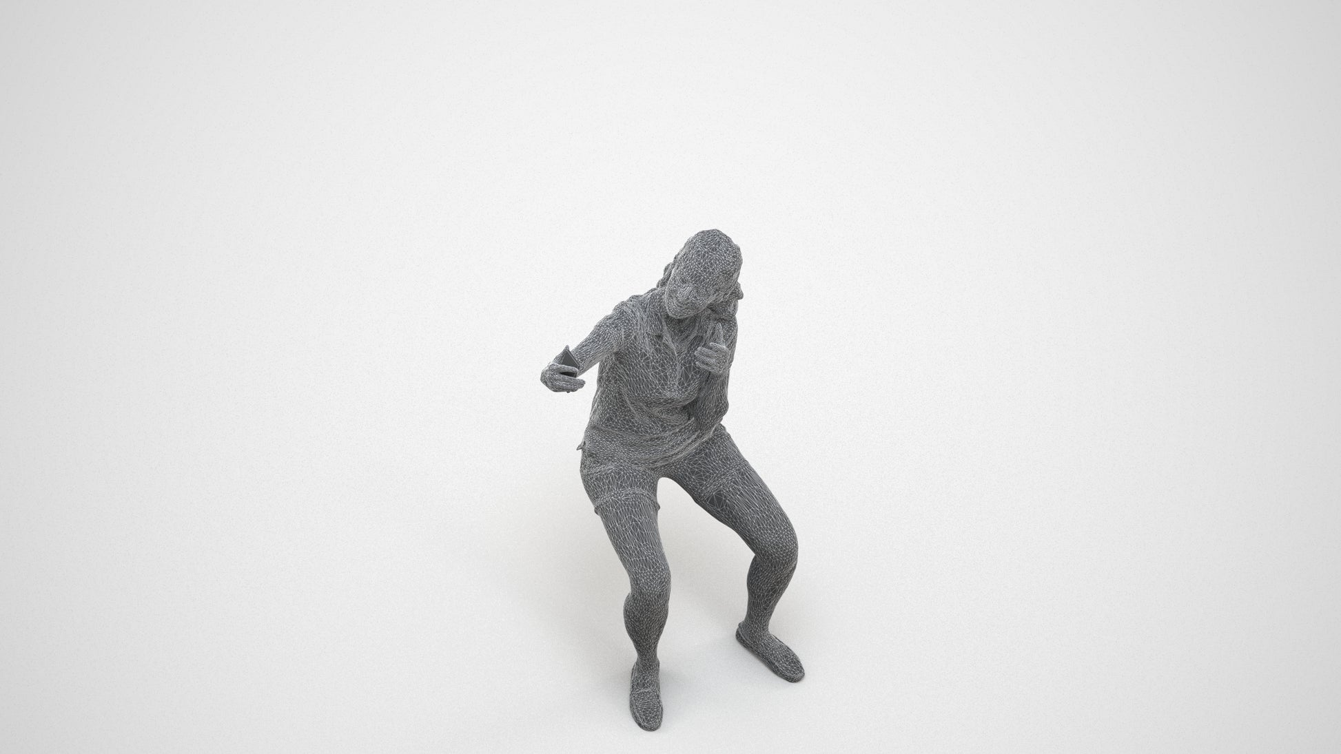 scanned 3D woman casual sitting, photogrammetry people for Enscape and V-Ray, wireframe three-quarter view
