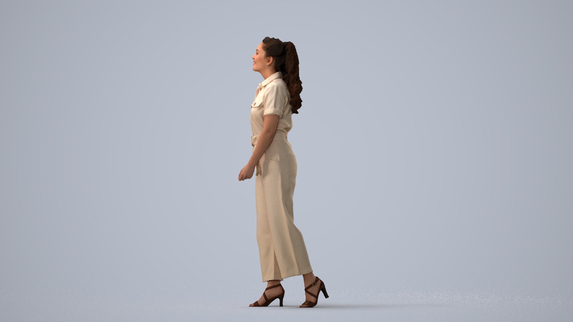 3D people model woman casual walking, scanned human for 3ds Max rendering, three-quarter view render