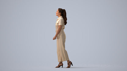 3D people model woman casual walking, scanned human for 3ds Max rendering, three-quarter view render
