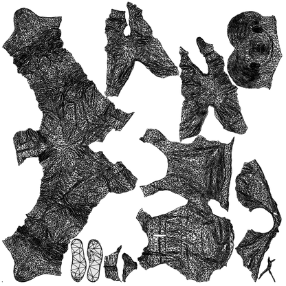 realistic 3D boy casual kids, scanned archviz people for Blender and 3ds Max, wireframe top-down view