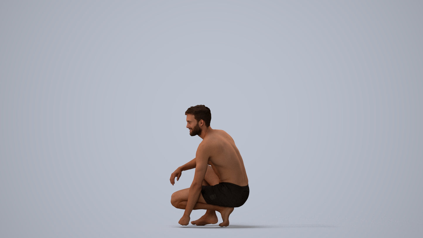 3D people model man pool, scanned human for 3ds Max rendering, three-quarter view render