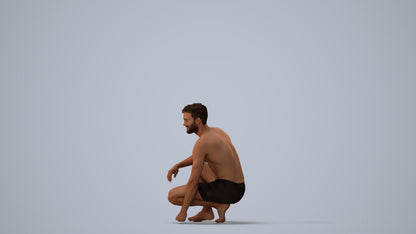 3D people model man pool, scanned human for 3ds Max rendering, three-quarter view render