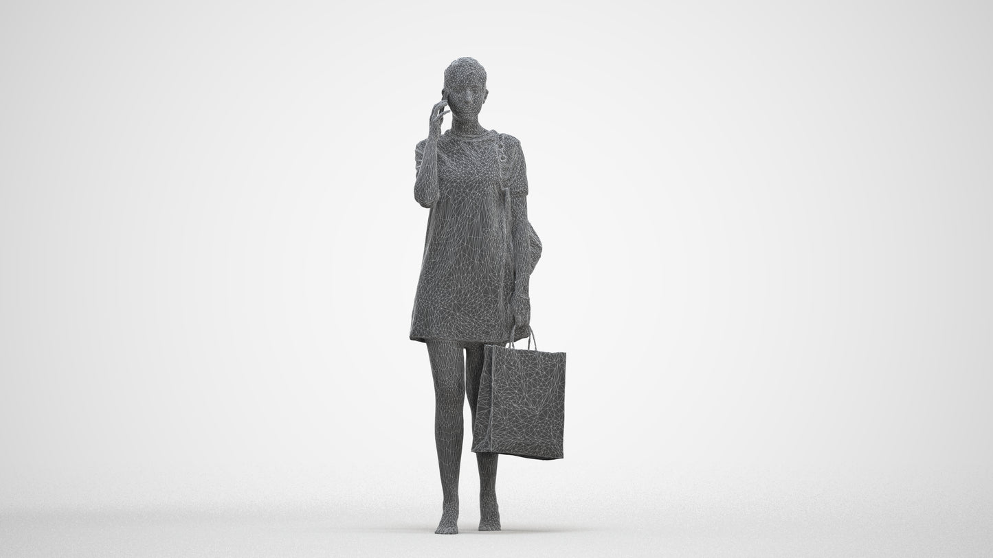 3D people model woman casual mix, scanned human for 3ds Max rendering, three-quarter front view render