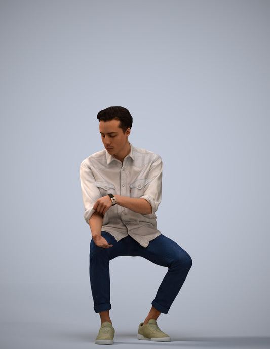 realistic 3D people man casual sitting, render-ready for V-Ray and Corona, FBX OBJ