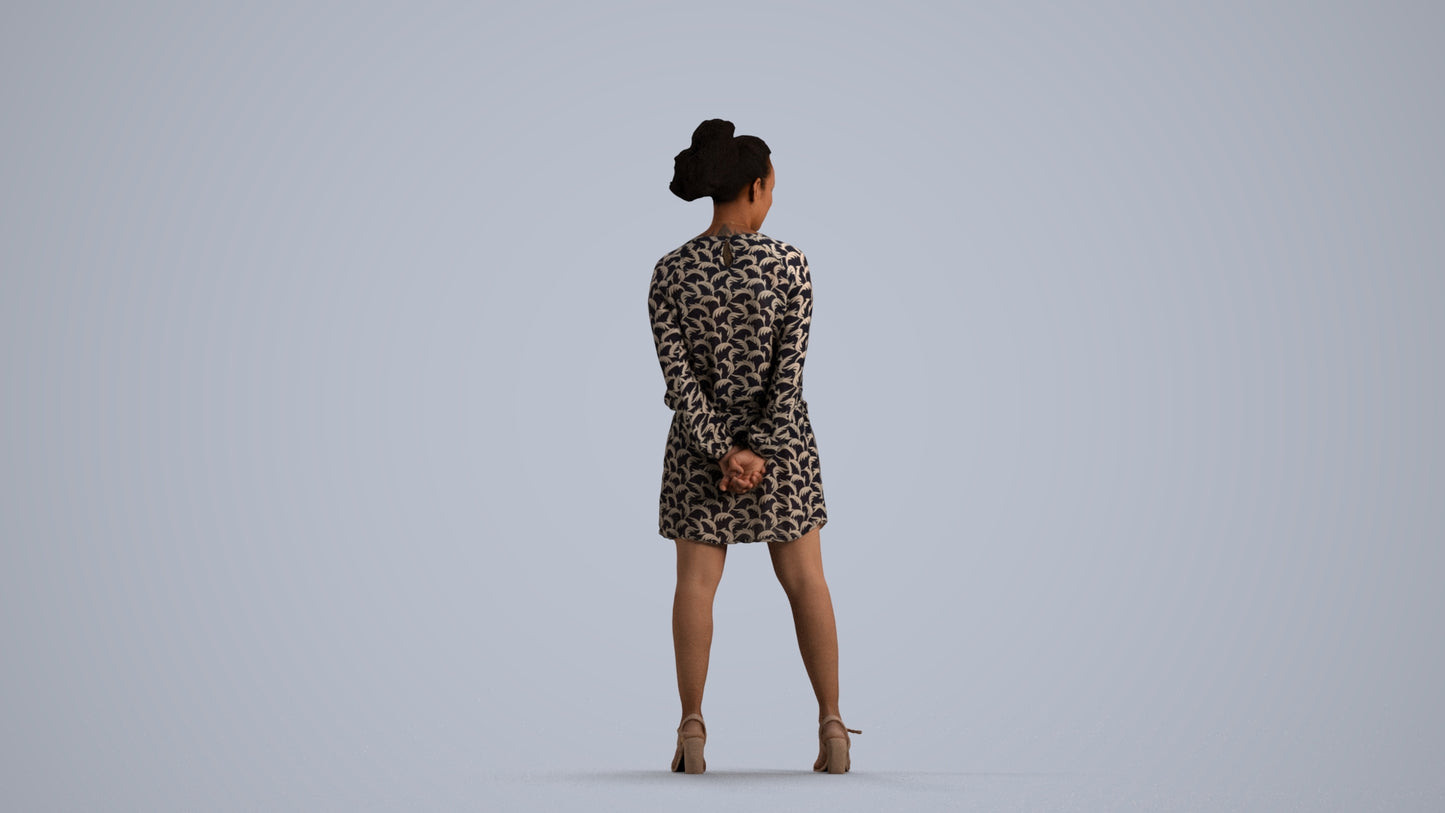 3D people model woman casual standing, scanned human for 3ds Max rendering, front view render