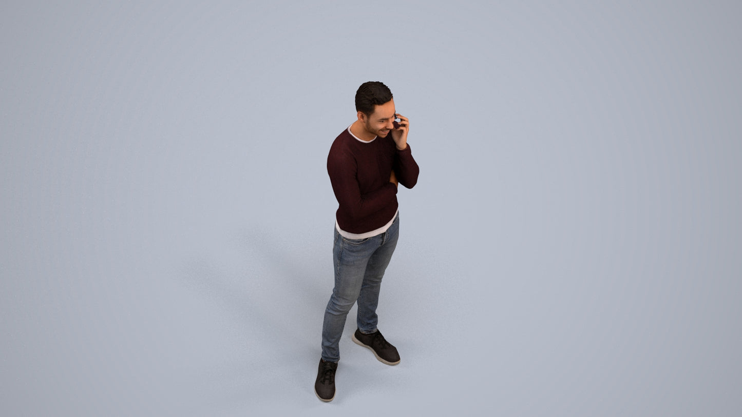 3D human model man casual standing, photogrammetry scanned person for archviz, back view render