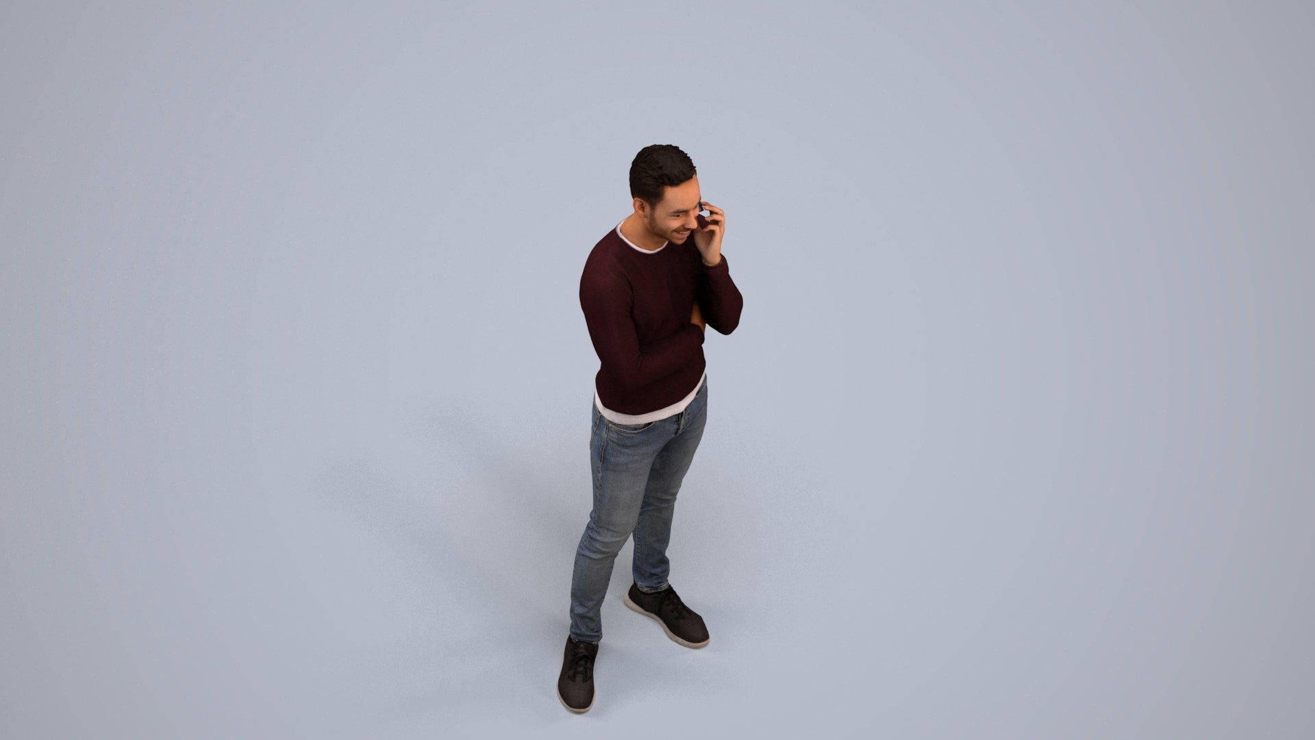 3D human model man casual standing, photogrammetry scanned person for archviz, back view render