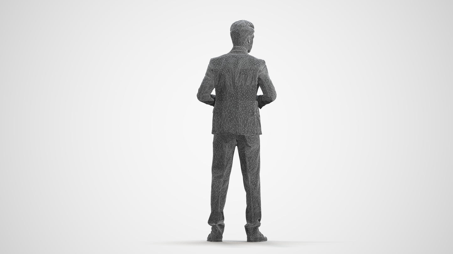 realistic 3D people man business, render-ready for V-Ray and Corona, FBX OBJ, wireframe front view