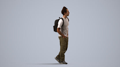 3D human model man casual walking, photogrammetry scanned person for archviz, side view render