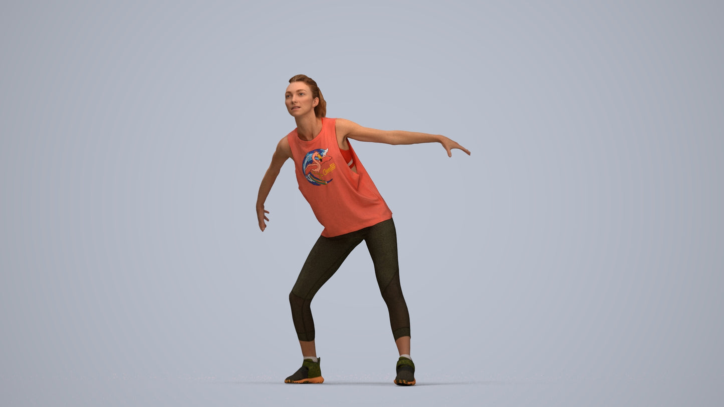 realistic 3D people woman sport, render-ready for V-Ray and Corona, FBX OBJ, top-down view render