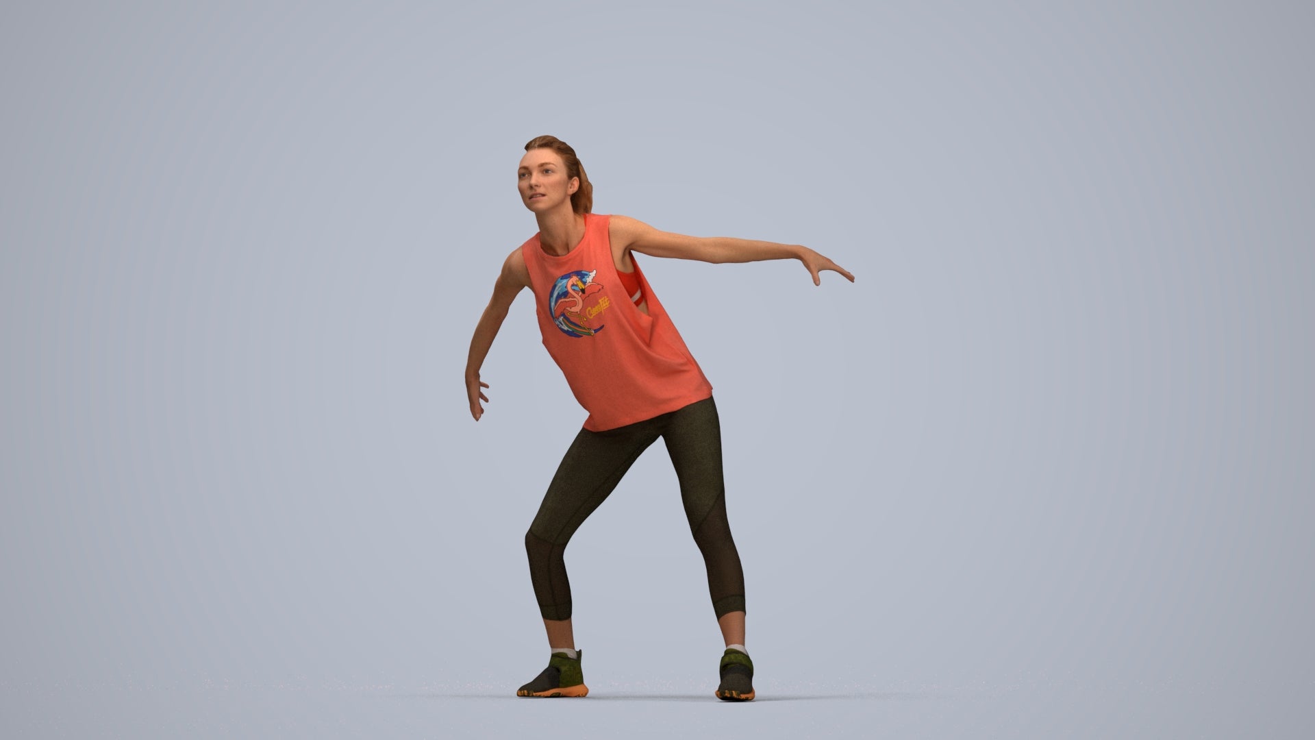 realistic 3D people woman sport, render-ready for V-Ray and Corona, FBX OBJ, top-down view render