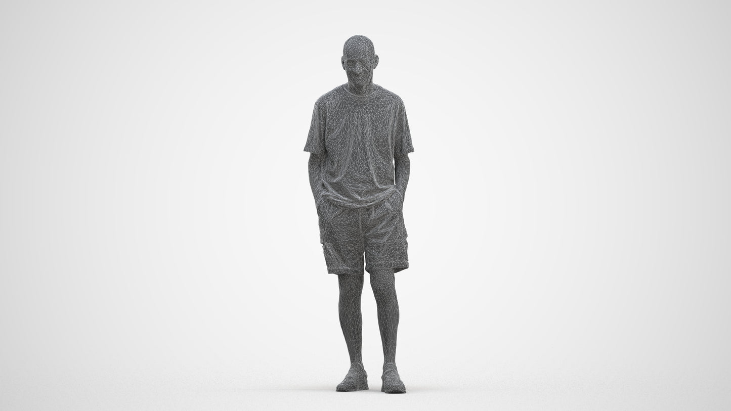 realistic 3D senior man casual standing, scanned archviz people for Blender and 3ds Max, three-quarter front view render