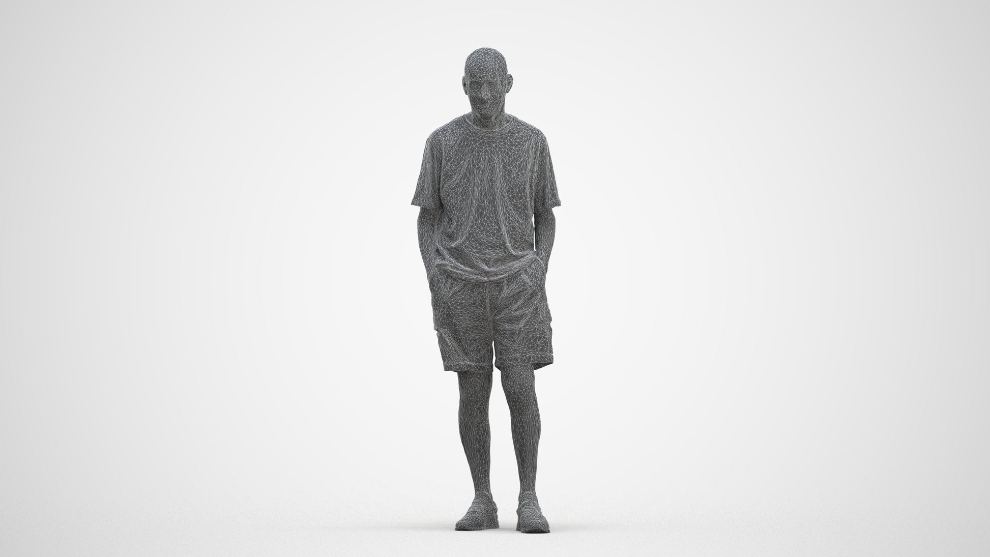 realistic 3D senior man casual standing, scanned archviz people for Blender and 3ds Max, three-quarter front view render