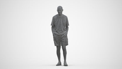 realistic 3D senior man casual standing, scanned archviz people for Blender and 3ds Max, three-quarter front view render