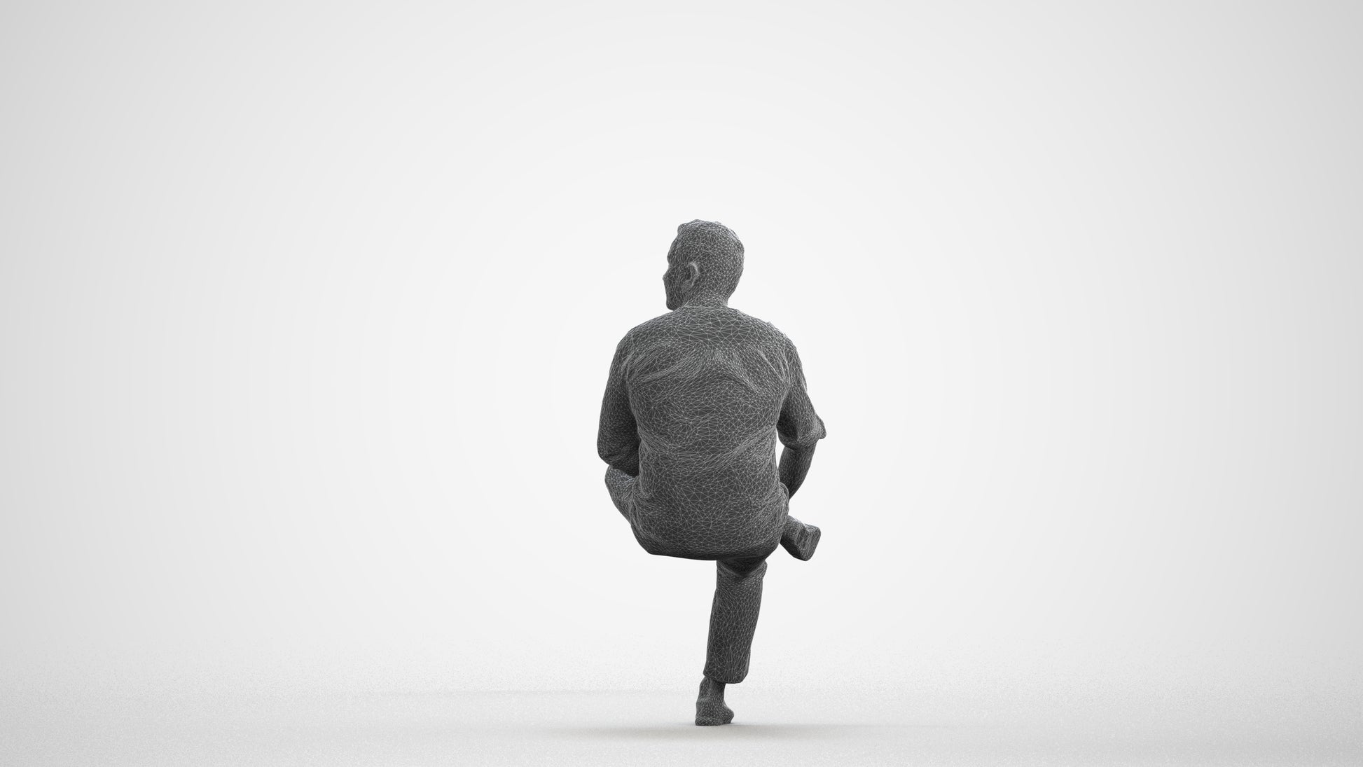 photogrammetry 3D man casual sitting, realistic human model archviz FBX, wireframe front view