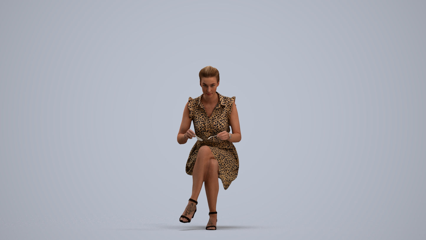 3D scanned woman sitting casual, photorealistic archviz people for Enscape and SketchUp, standing pose render