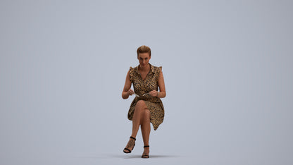 3D scanned woman sitting casual, photorealistic archviz people for Enscape and SketchUp, standing pose render