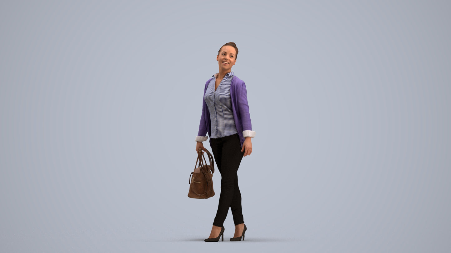 realistic 3D human woman business walking, archviz people FBX OBJ for Blender, standing pose render