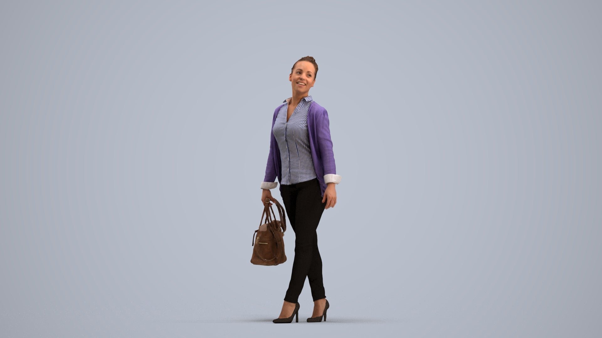 realistic 3D human woman business walking, archviz people FBX OBJ for Blender, standing pose render