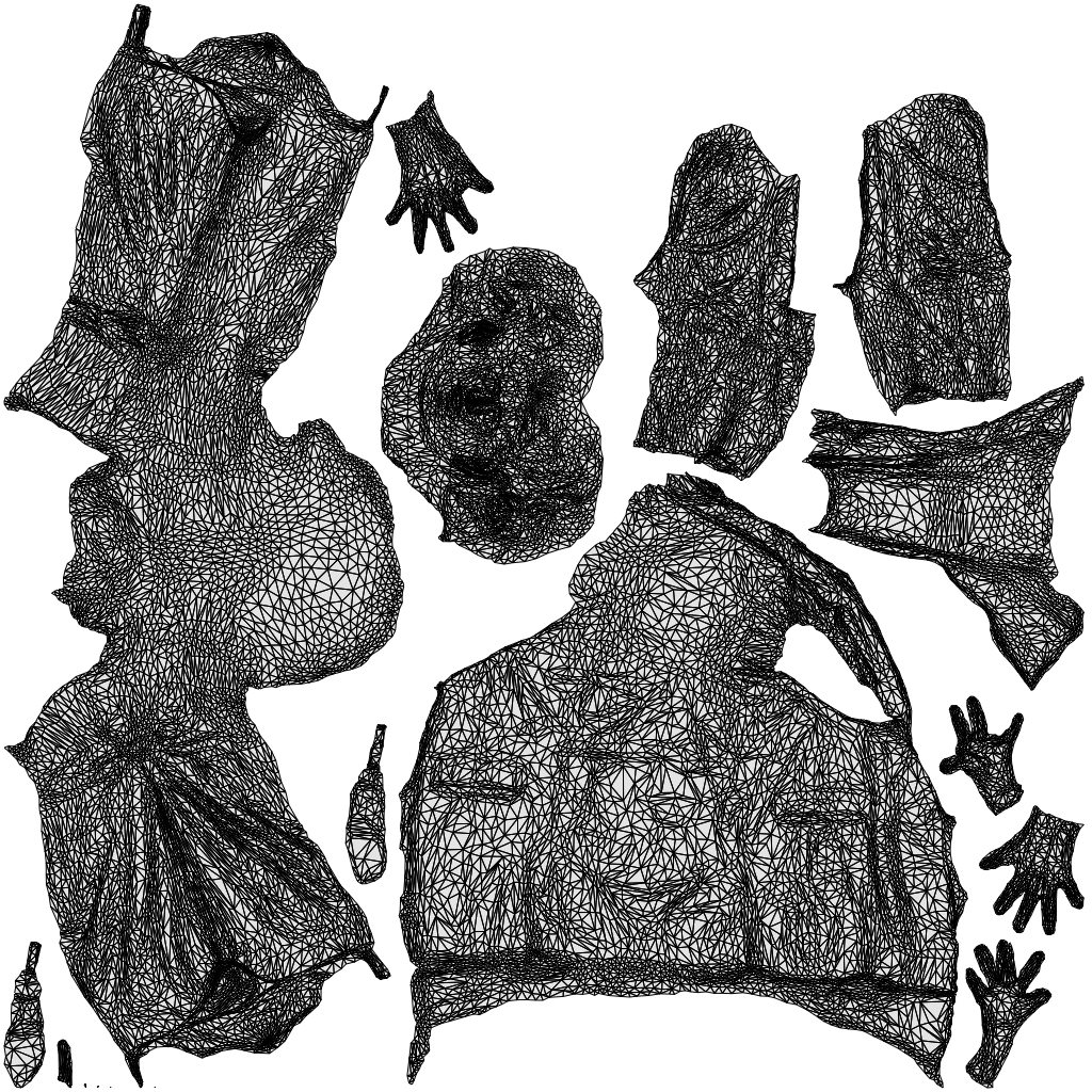 realistic 3D woman business sitting, scanned archviz people for Blender and 3ds Max, wireframe top-down view