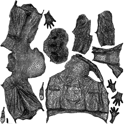 realistic 3D woman business sitting, scanned archviz people for Blender and 3ds Max, wireframe top-down view