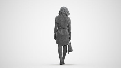 3D scanned woman walking casual, photorealistic archviz people for Enscape and SketchUp, wireframe front view