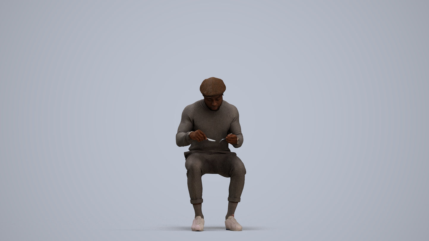 realistic 3D man casual sitting, scanned archviz people for Blender and 3ds Max, standing pose render