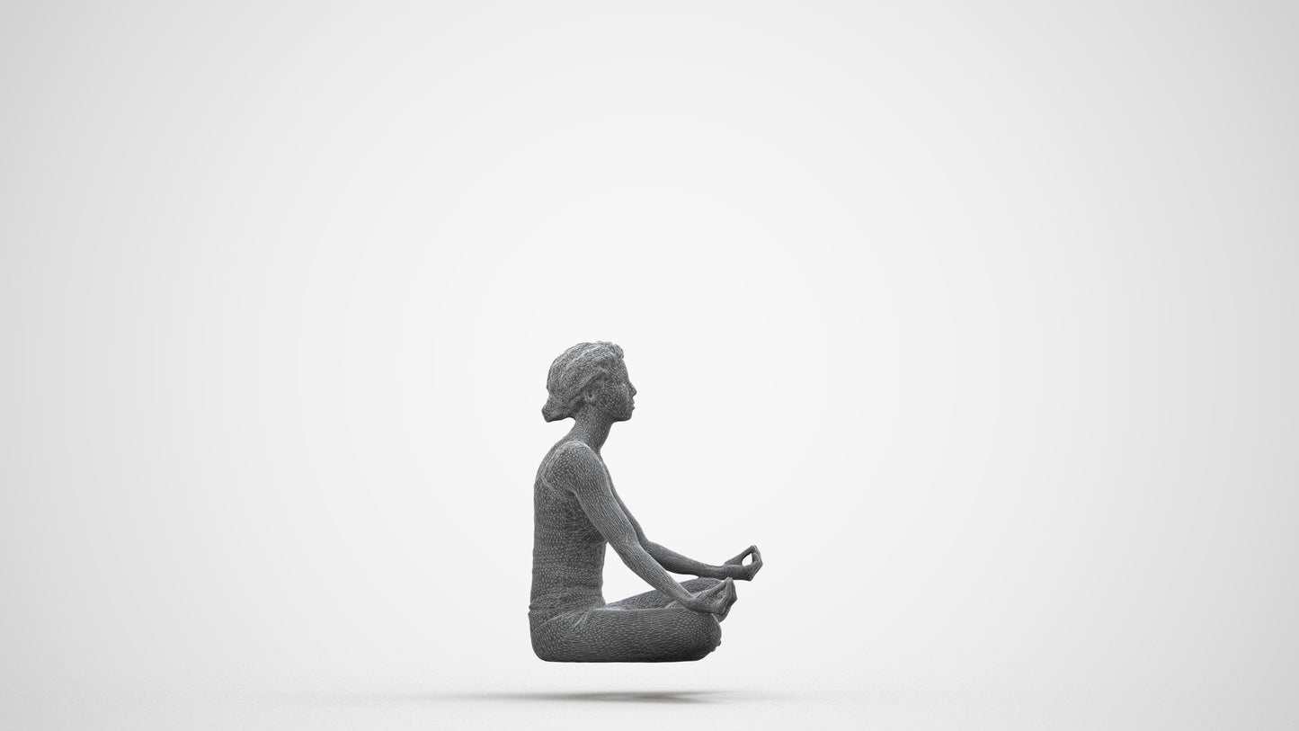 3D human model woman sport, photogrammetry scanned person for archviz, wireframe side view