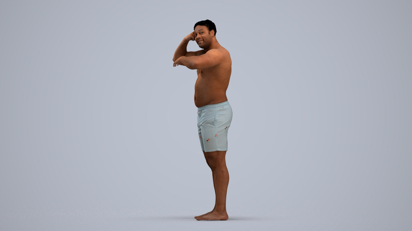 realistic 3D human man pool, archviz people FBX OBJ for Blender, standing pose render