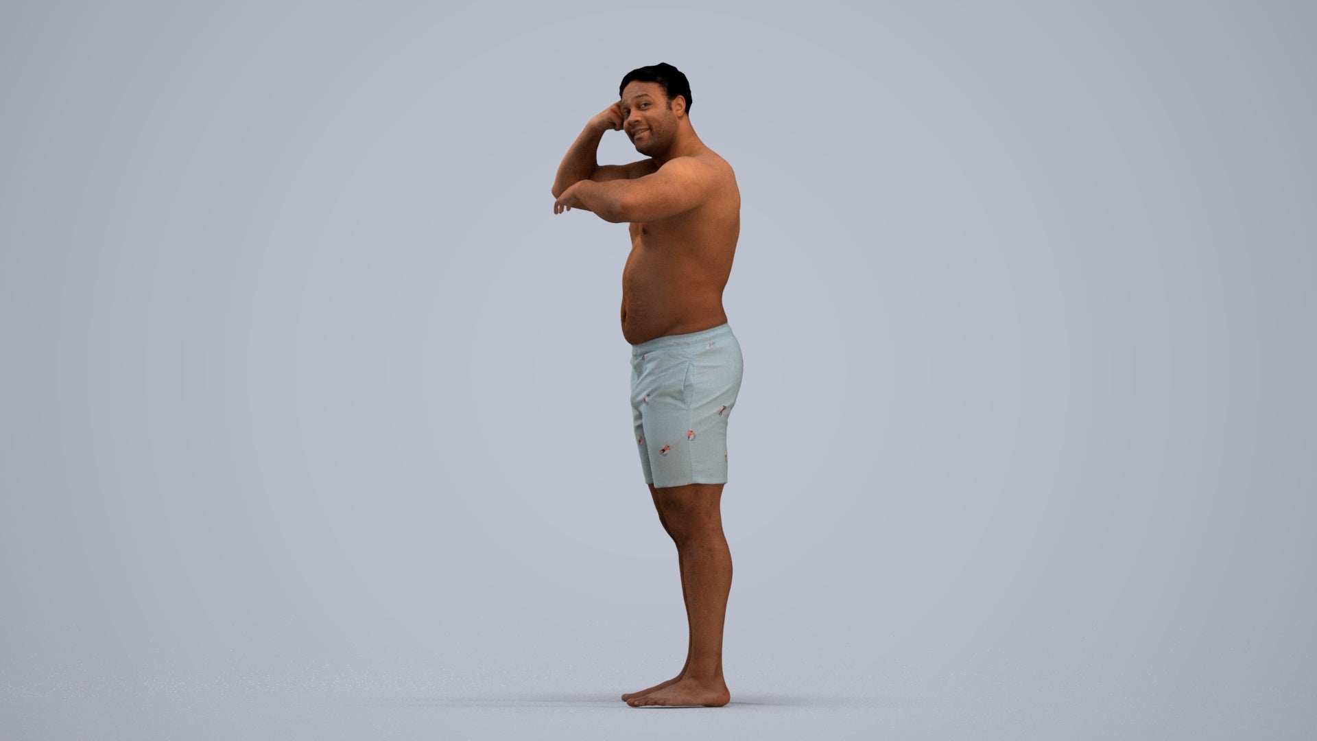 realistic 3D human man pool, archviz people FBX OBJ for Blender, standing pose render