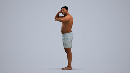 realistic 3D human man pool, archviz people FBX OBJ for Blender, standing pose render