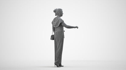 realistic 3D woman casual standing, scanned archviz people for Blender and 3ds Max, wireframe side view