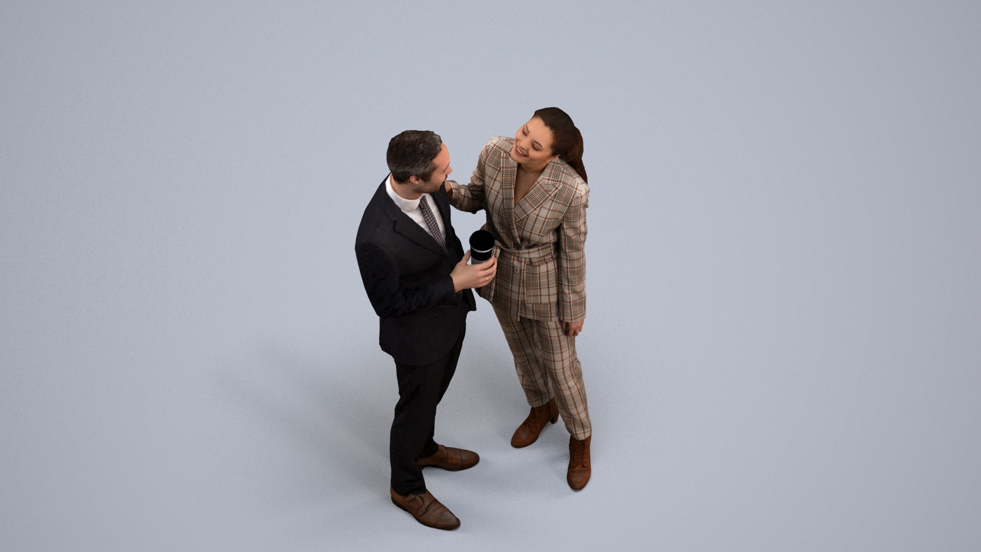 realistic 3D human woman formal business, archviz people FBX OBJ for Blender, back view render