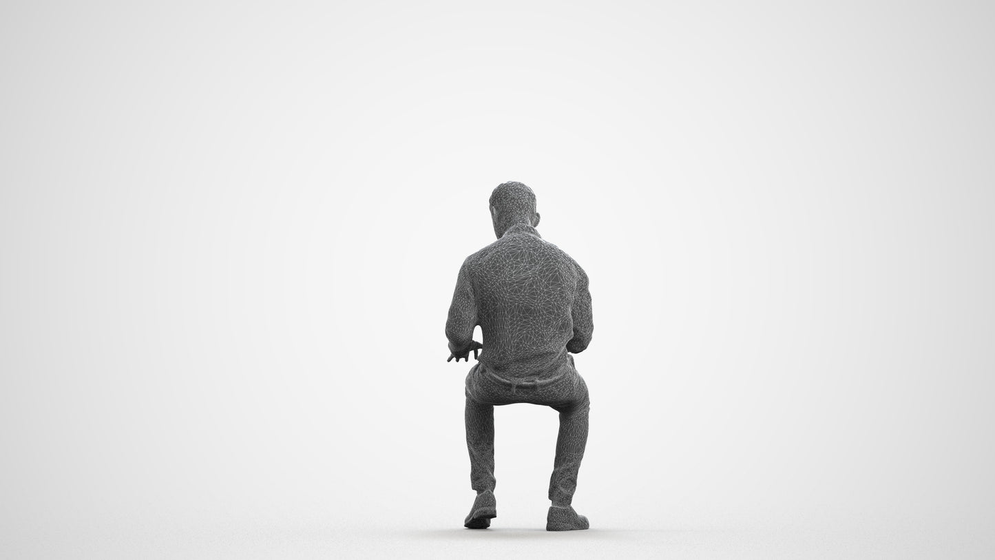 3D scanned man business, photorealistic archviz people for Enscape and SketchUp, wireframe front view