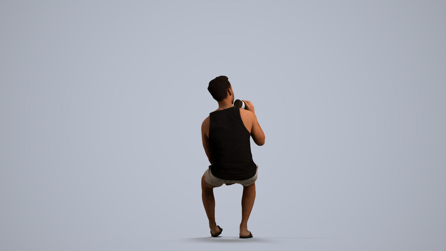 scanned 3D man casual sitting, photogrammetry people for Enscape and V-Ray, front view render