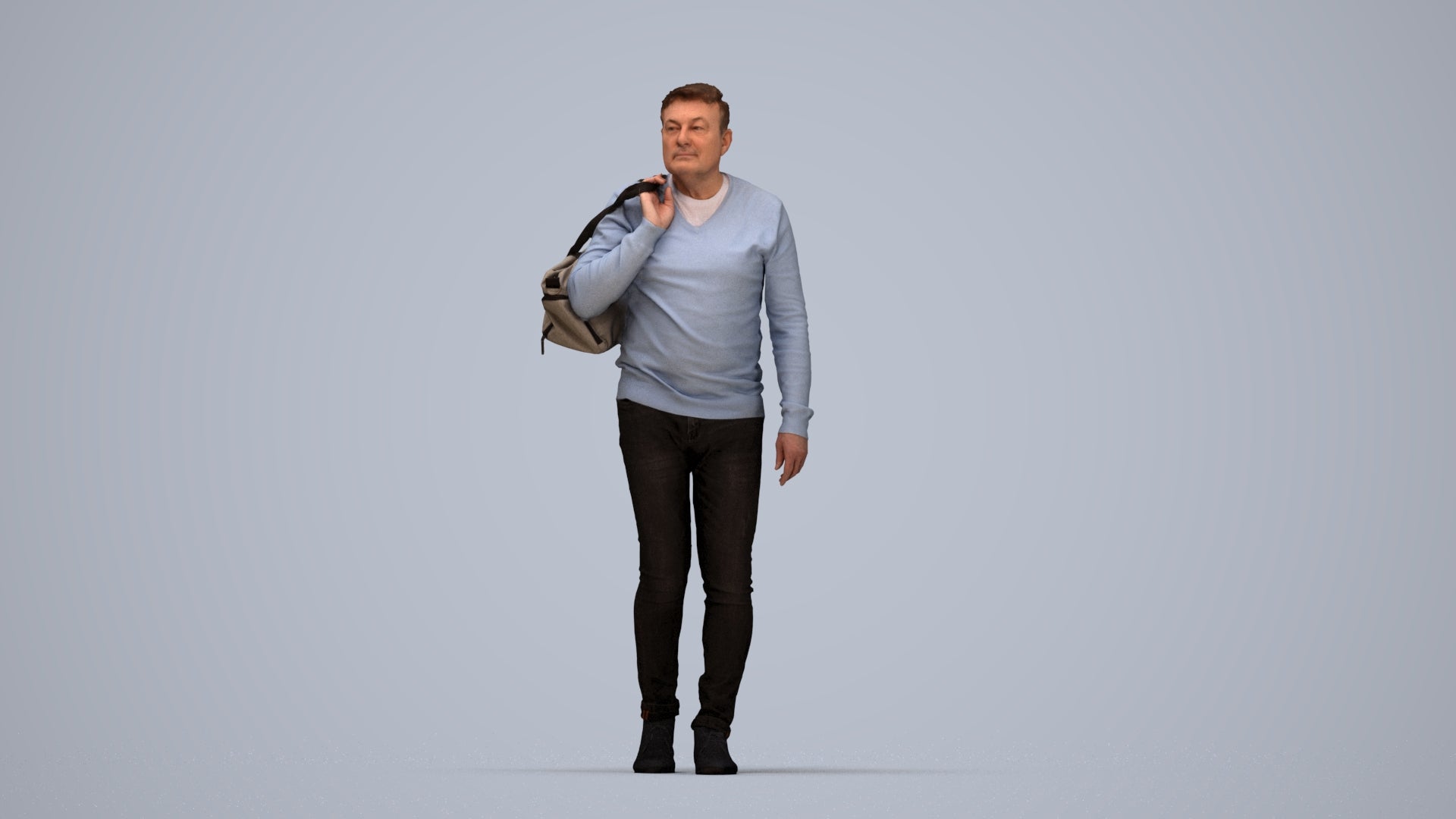 3D people model man casual walking, scanned human for 3ds Max rendering, top-down view render