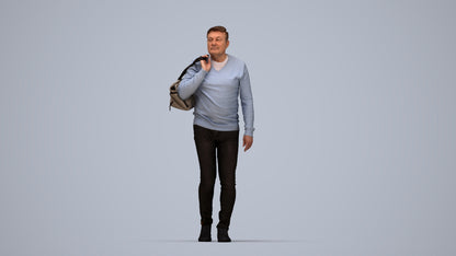 3D people model man casual walking, scanned human for 3ds Max rendering, top-down view render