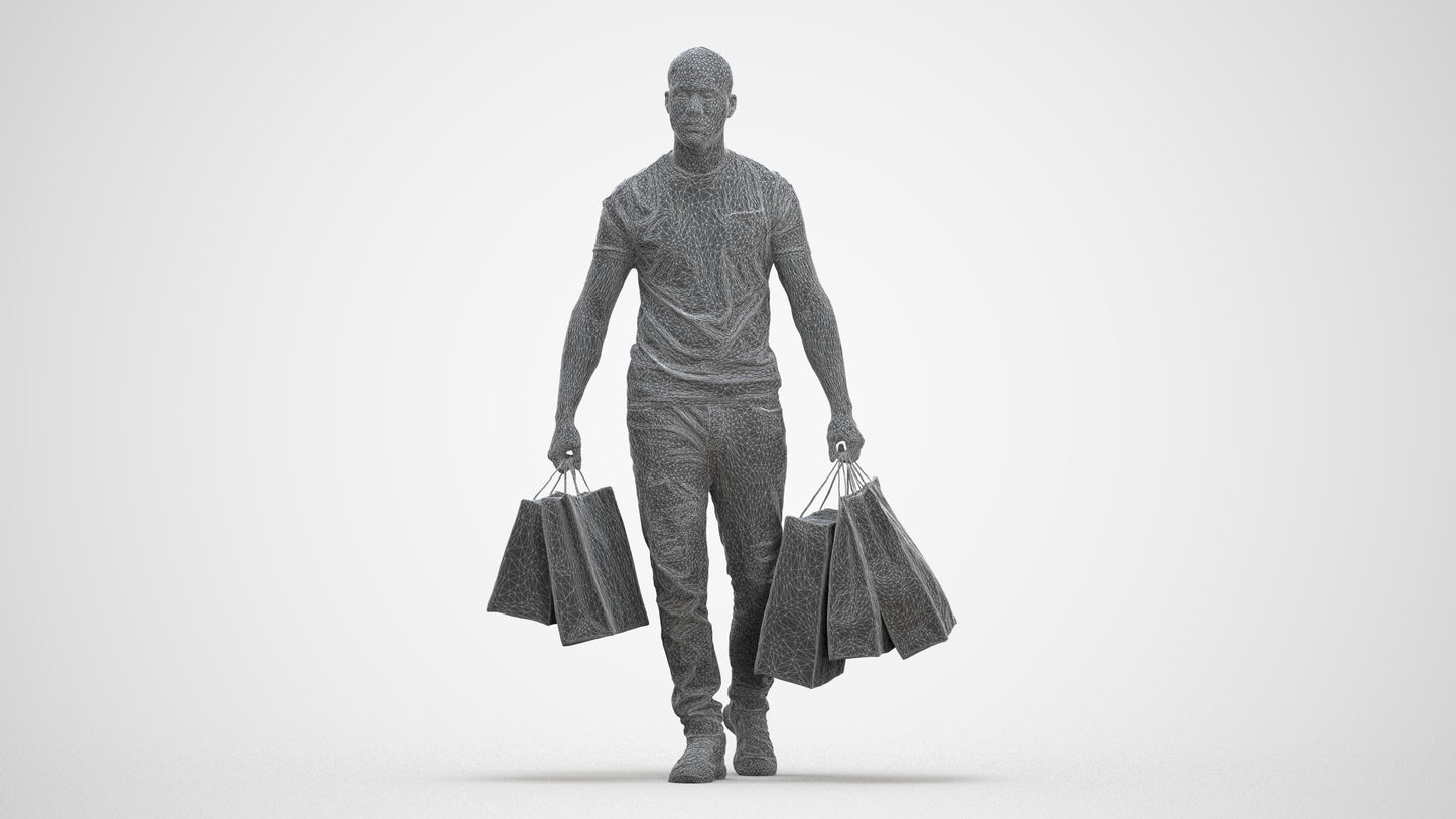 photogrammetry 3D man casual shopping, realistic human model archviz FBX, three-quarter front view render