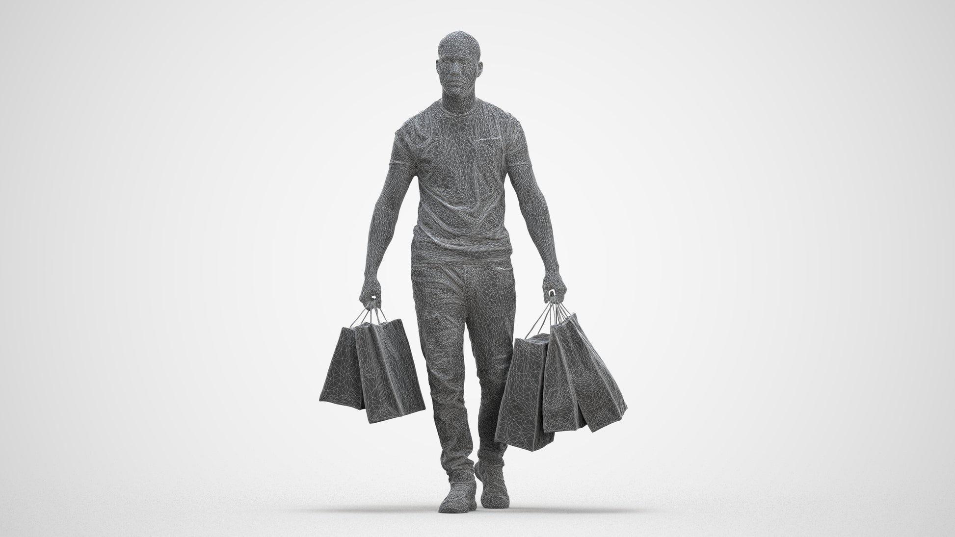 photogrammetry 3D man casual shopping, realistic human model archviz FBX, three-quarter front view render