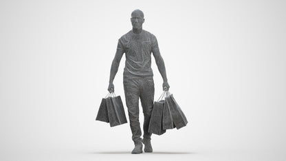 photogrammetry 3D man casual shopping, realistic human model archviz FBX, three-quarter front view render
