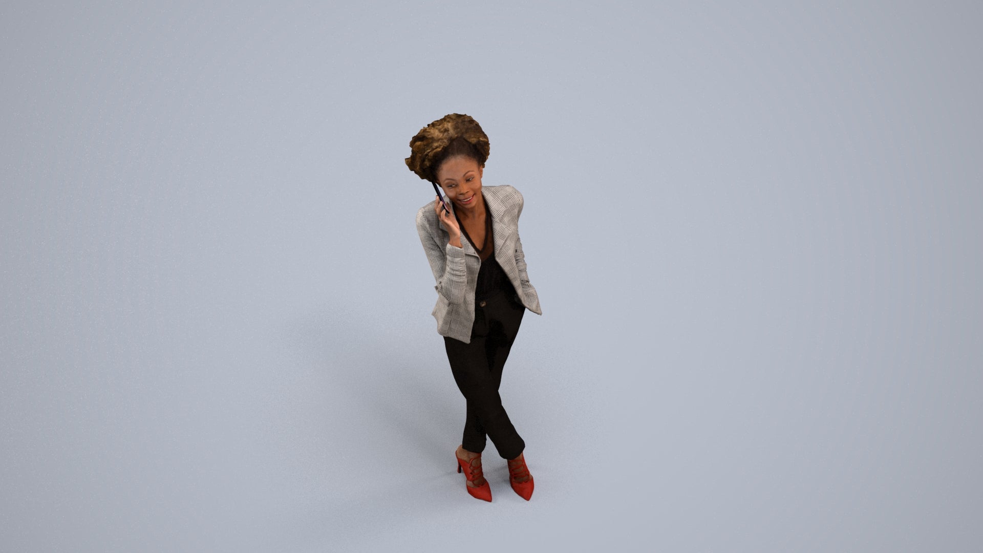 realistic 3D woman business standing, scanned archviz people for Blender and 3ds Max, back view render